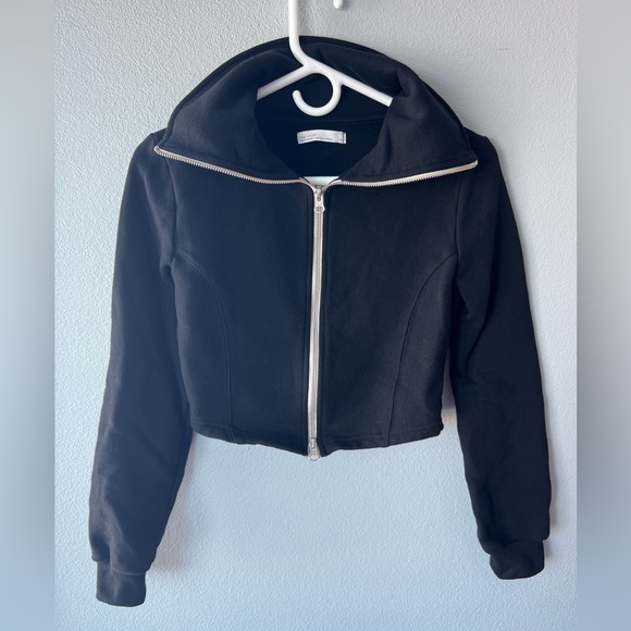 Oak + Fort black funnel neck full zip cropped sweatshirt Women’s size XS - Picture 1 of 6